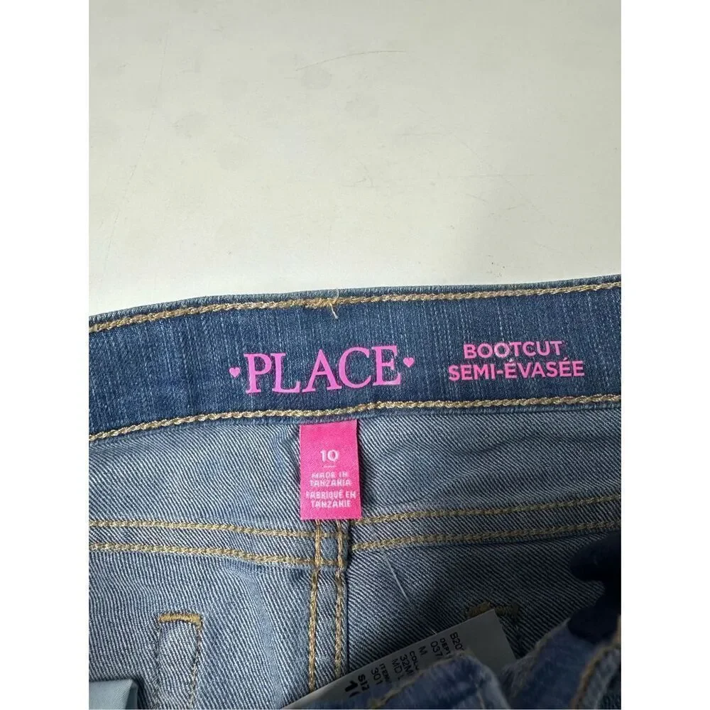 NWT THE CHILDREN'S PLACE Indigo Stone Blue Bootcut Jeans Sz 10 Adjustable Waist